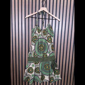 Avatar Dress XL Womens Green Halter Neck Tie Geometric Stretch Midi